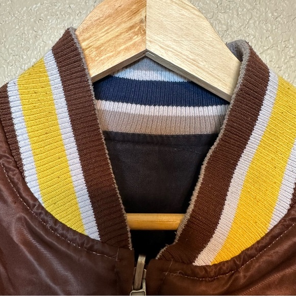 San Diego Padres Vintage Brown Satin Varsity Baseball Bomber Jacket Reversible - Picture 8 of 14